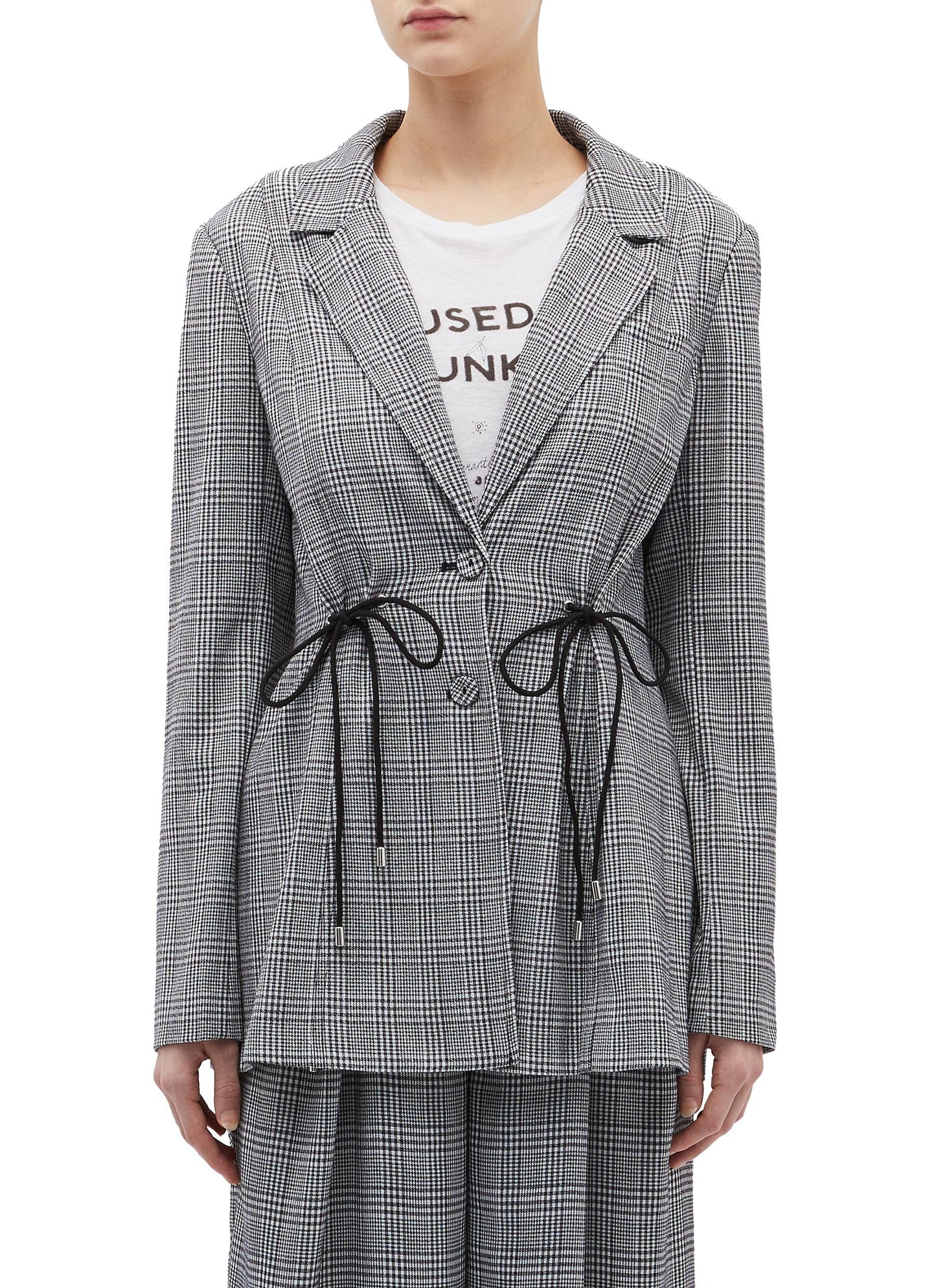 'Hopes Up' drawstring houndstooth check plaid blazer - C/MEO COLLECTIVE - Multi-colour