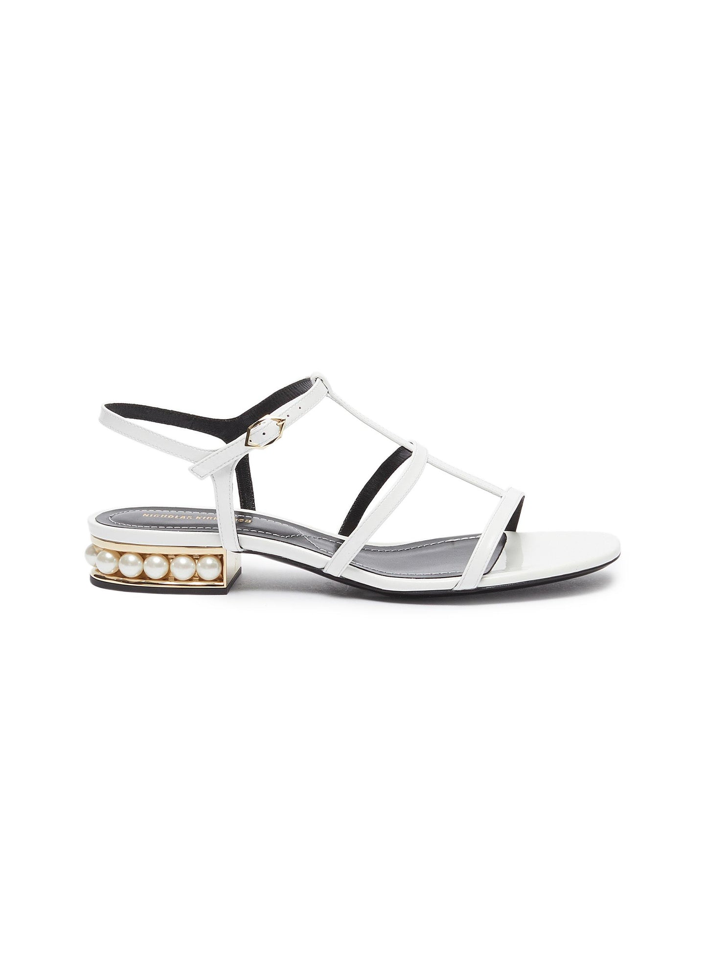'Casati' faux pearl heel caged patent leather sandals