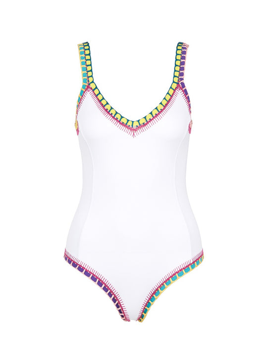 'Yaz' crochet trim scoop back one-piece swimsuit - KIINI - White