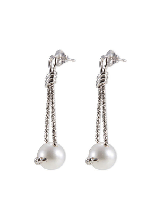 Pearl 18k white gold chain drop earrings - Tasaki - White