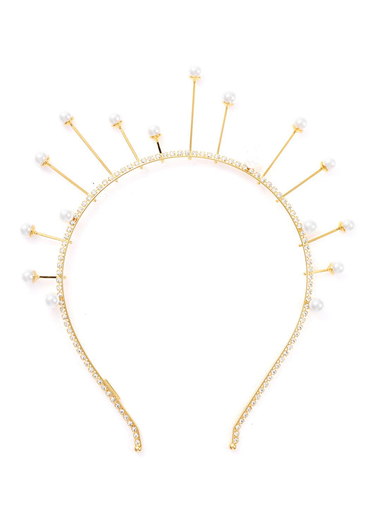 'Lunar' Swarovski crystal pearl crown - LELET NY - Metallic